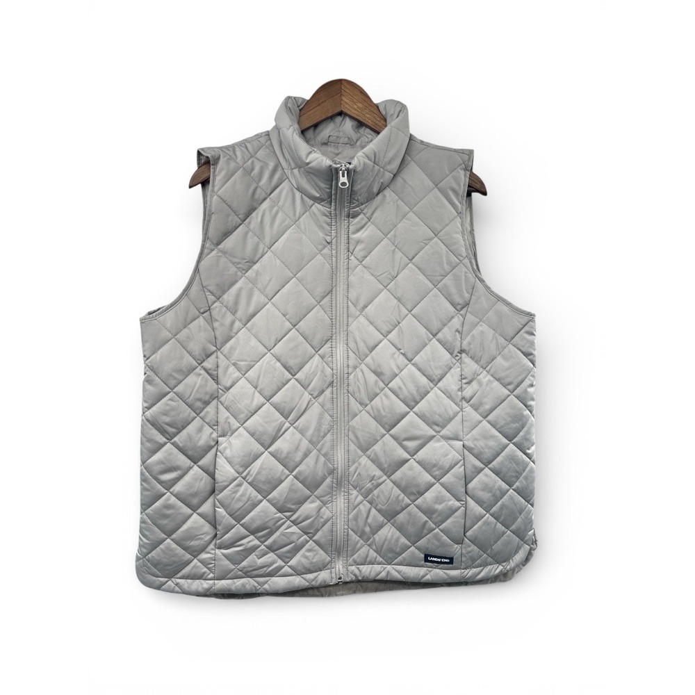 Lands' End Women's Sz ‎ 18/XL Quilted Insulated Vest Gray Repreve Zip Front New